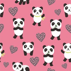Cute panda seamless pattern with pink backgrund