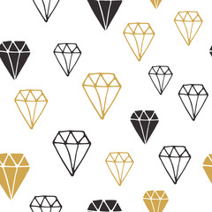 Diamond seamless pattern vector illustration. Hand drawn sketched doodle diamond symbols background