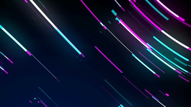 Bright neon lines loop, modern neon technology, immitation of movement on night road, 3d render, computer generated backdrop