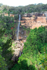 Australian Fitzroy Falls in Morton National Park near Sydney during summer with little water flow (Morton National Park, Australia)