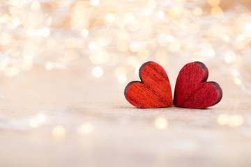 Red heart bokeh background, valentine day greeting card.