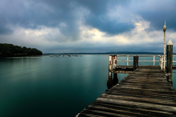 wooden pier at sunset