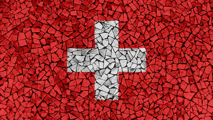 Mosaic Tiles Painting of Switzerland Flag, Background Texture