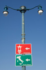 Picture signs for Chinatown and North Beach the “Italian” neighborhood, San Francisco,...