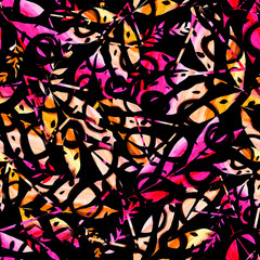 branches with abstract pink and orange colored leaves