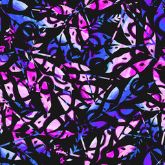 Leaves and branches with texture of geometric figures of dark blue and violet