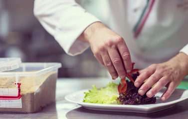 chef serving vegetable salad