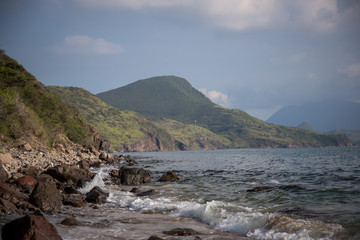 Fototapeta na wymiar View from the beach in St. Kitts in South Friars Bay