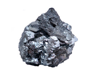 Unique bright and shiny metallic gray Hematite Formation From Utah, isolated on white background 