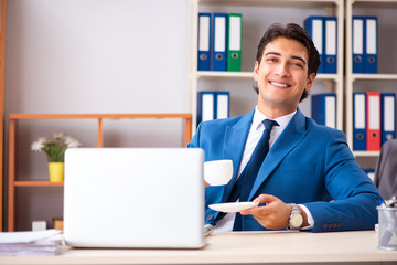 Young handsome businessman working in the office 