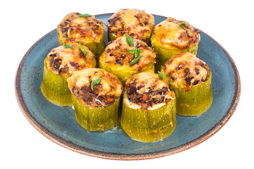Zucchini stuffed with minced meat and vegetables