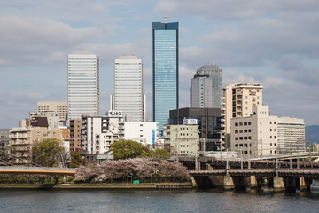 Fototapeta na wymiar View of the city from Sakuranomiya park in Osaka Japan