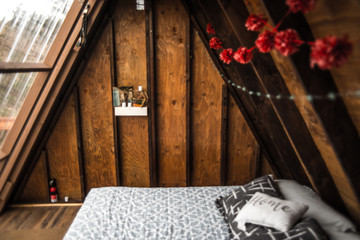 Bohemian A-frame tiny cabin wilderness vacation getaway