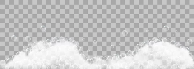Foto op Plexiglas Soap foam and bubbles on transparent background. Vector illustration © ecco