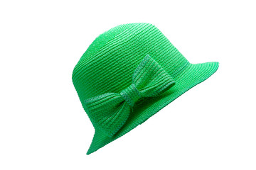 Green straw hat isolate on white background.