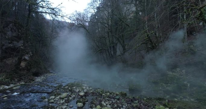 Smoke river forest - Aerial 4K