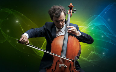 Serious classical cellist with fabled sparkling wallpaper