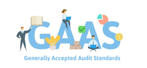 GAAS, Generally Accepted Auditing Standards. Concept with keywords, letters and icons. Colored flat vector illustration. Isolated on white background.