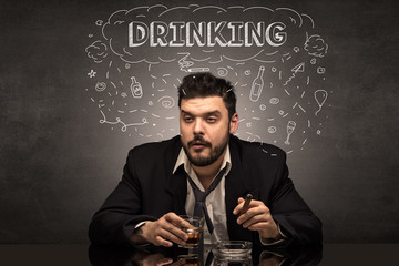 Loser drunk man with drinking, drug, hangover, alcoholic drugs concept
