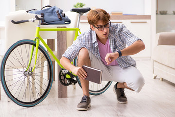 Student commuting to university using cycle
