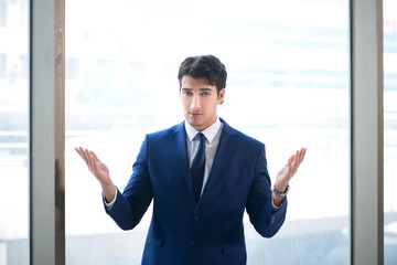 Young handsome businessman standing at the window 