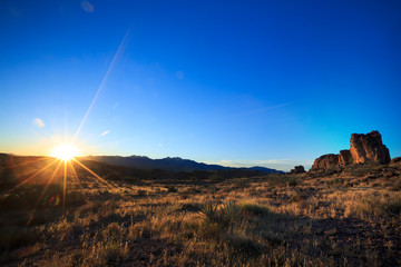 Sunrise at Monolith Garden in Kingman Arizona, USA.