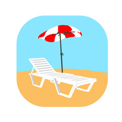 Icon deck chair on the beach with an umbrella on the yellow sand