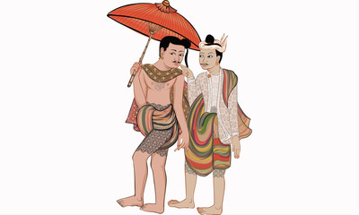 man and woman in Thai traditional painting