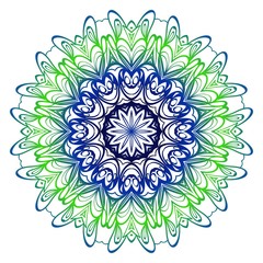 Blue, green gradient color Beautiful round flower mandala. Vector illustration. Abstract