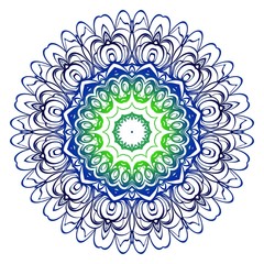 Flower blue, green coloring Mandala. decorative elements. Oriental pattern, vector illustration. Indian, moroccan, mystic, ottoman motifs.