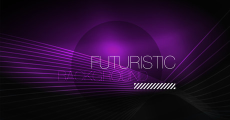 Digital technology abstract background - neon geometric design. Abstract glowing lines. Colorful techno background. Futuristic shape.