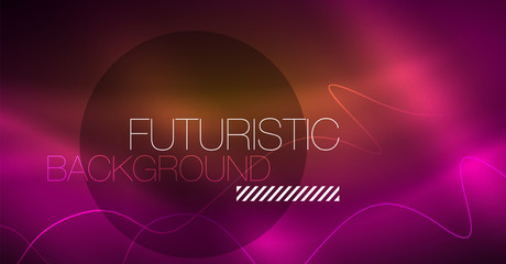 Abstract shiny glowinng color wave design element on dark background - science or technology concept