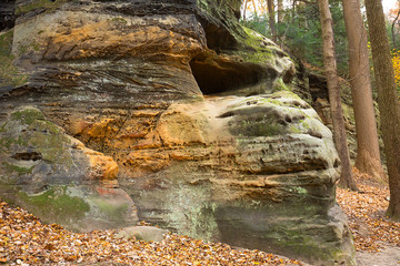 Ape Rock with bright fall foliage, Cuyahoga Valley National Park.