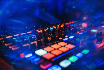 DJ mixer controller panel for playing music and partying