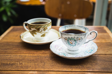 Two cups of hot tea in hipster restaurant