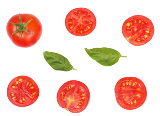 Tomato sliced isolated on white, top view