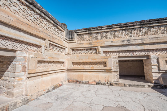 The ancient Grecas of the incredible Archaeological Site of Mitla in Oaxaca Mexico