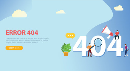 error 404 page not found website template with people team working together with blue background