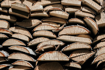 texture of a wooden woodpile made of birch wood