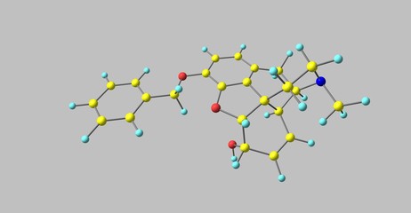 Benzylmorphine molecular structure isolated on grey