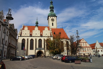 Gothic catholic church on Žižka sqaure in Tábor, South Bohemian region, Czech republic