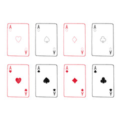 Vector hand drawn aces playing cards. Vector illustration.