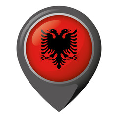 Icon representing location pin with the flag of Albania. Ideal for catalogs of institutional materials and geography