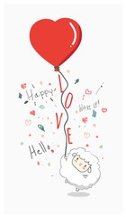 love,happy valentines day,cute cartoon,sheep, greeting card greeting card with heart card vector,elements,love,flyers, invitation,brochure, posters,banners,card creative hand drawn