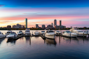 Boston city sunrise at charles river, Boston Massachusetts USA