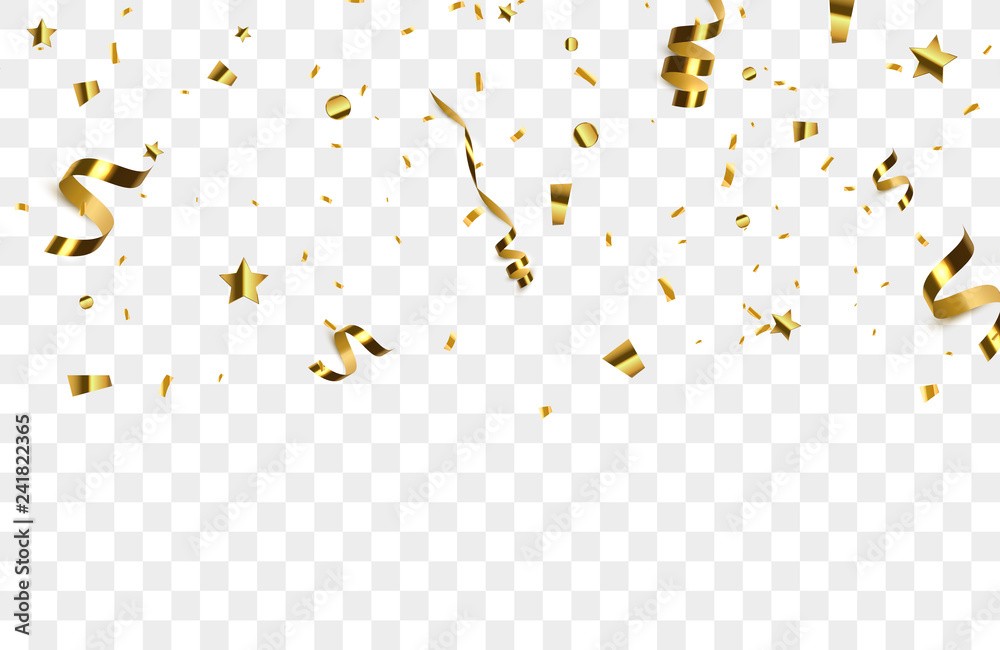 Poster golden confetti isolated on background.
