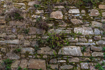 Ancient Medieval Stone Wall with Moss