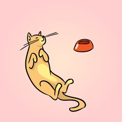 Sleeping cat cartoon illustration on pink background. Vector art