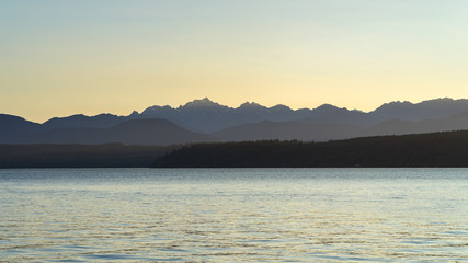 Peaceful sunset over Olympic National Park and Hood Canal in Washington state