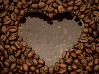 heart coffee bean inside water.